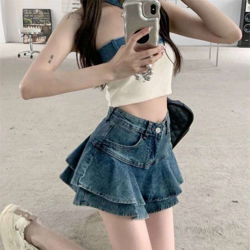 Ruffles Denim Skirts Women Summer Y2k Hot Girls Kawaii High Waist Faddish Vintage Streetwear Mini Skirt All-match Sexy Faldas Z260314