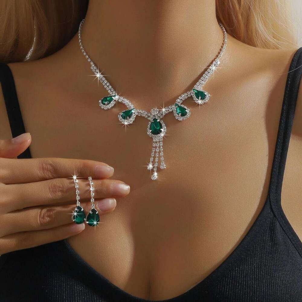 European and American e-commerce popular women's set cross-border sparkling diamond necklace earrings wedding accessories Z260313