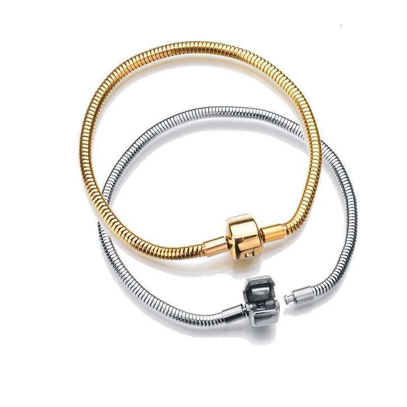 316L gold Silver color stainless steel Snake Chain Link fit European Brand Bracelet Women DIY Jewelry Making 17-21cm Z260313