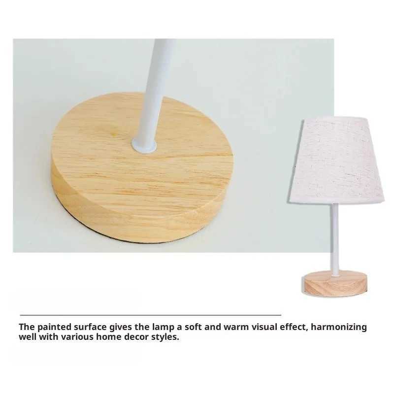 Desk Lamp Wooden Base Linen Lampshade USB Plug in Bedside Night Light Warm Light Bedroom Living Room Decor Creative Atmosphere Y260314