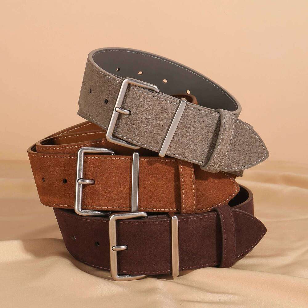 Fashion 4.5cm widened deerskin nubuck women's belt with silver square pin buckle for coat decoration Z260226
