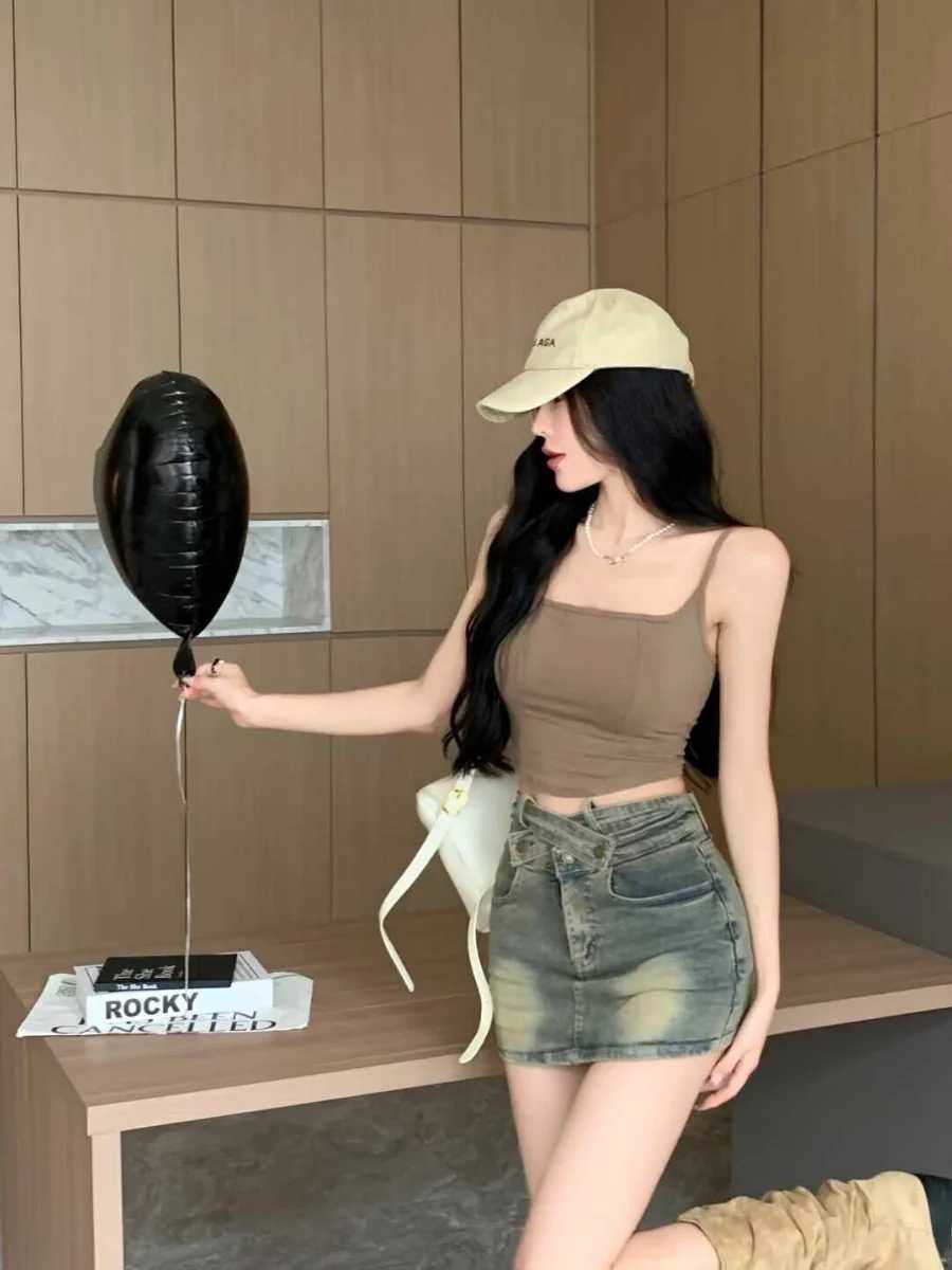 American Retro High Waist A-Line Skirt Womens Denim Elastic Waist Slimming Skirts for Summer Commute Wear Resistant M260314