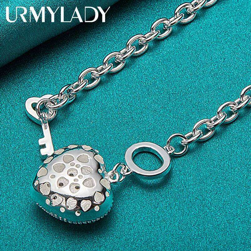 URMYLADY 925 Sterling Silver Heart Pendant Bracelet Key Buckle For Women Wedding Engagement Party Fashion Jewelry Z260313