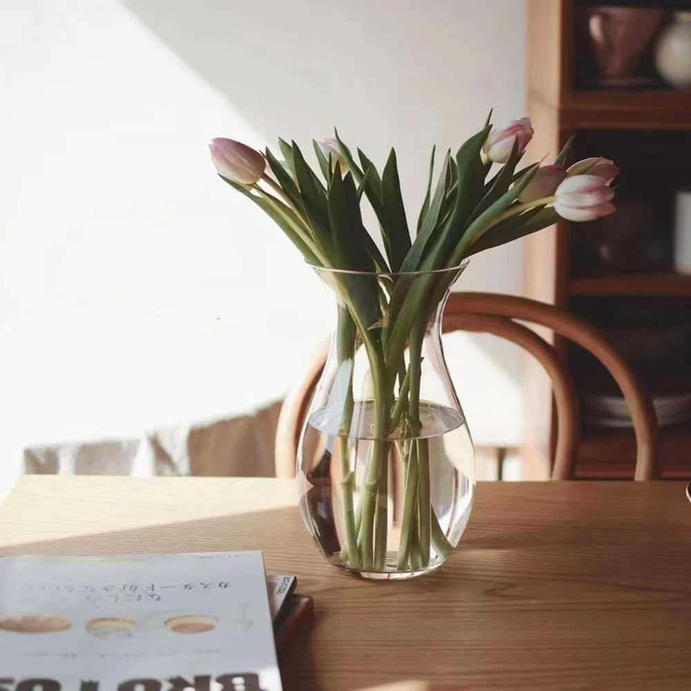 Modern Minimalist Waisted Glass Vase Hydroponic Flower Vase Nordic Style Elegant Home Living Room Decoration Ornament Y260314