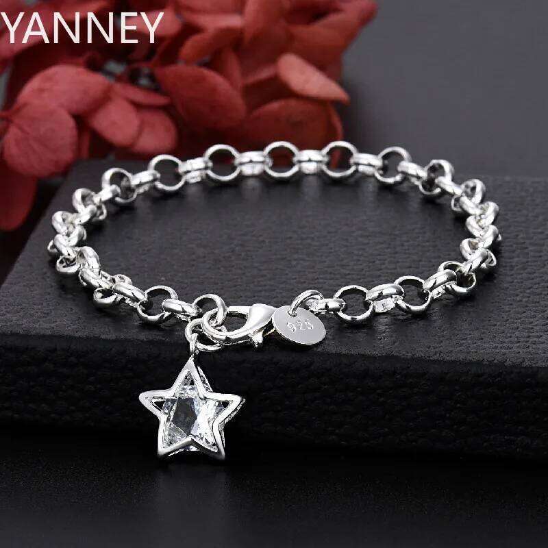 New Fine 925 Sterling Silver Bracelet Crystal Star Chain For Women Luxury Fashion Party Wedding Jewelry Lovers Gift Charms Z260313