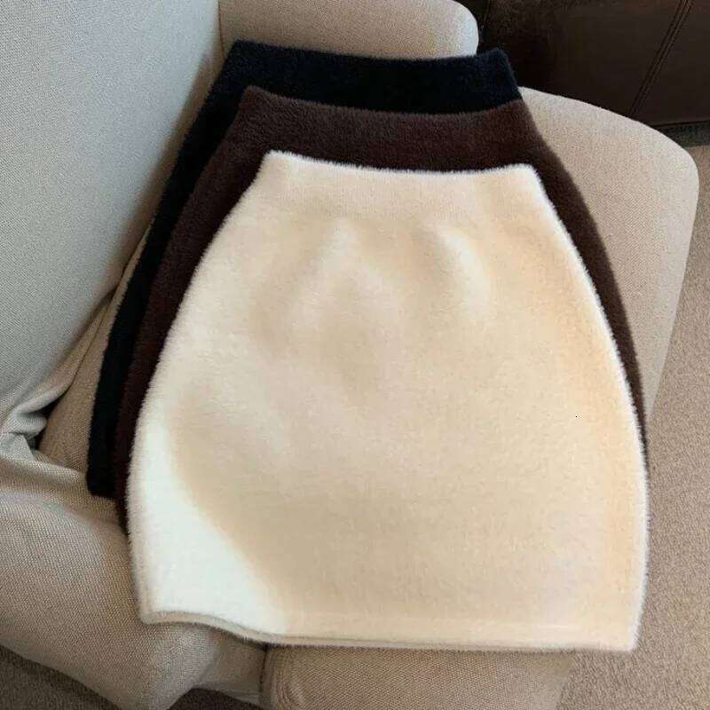 Elastic Waist Slim Women Short Sexy All-Match Basic Mini Winter Autumn Sweet Warm Knit Imitation Mink Fur Skirt Z260314