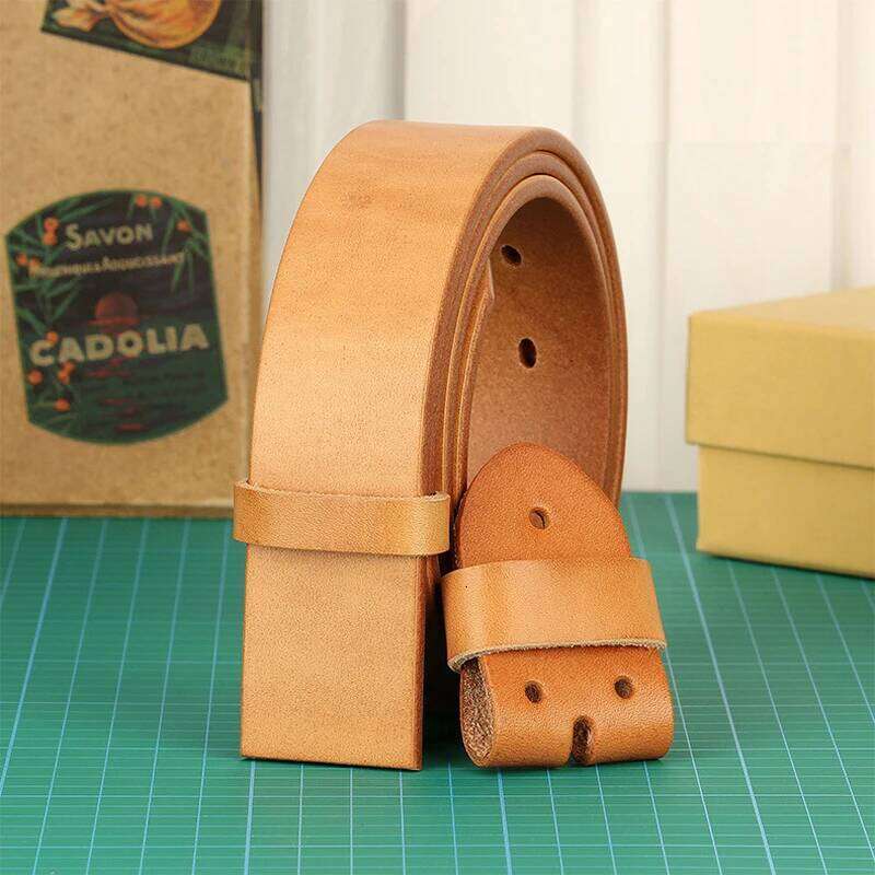 3.8Natural color cowhide Belt Without Buckle Men Plant Tanned Top Genuine Leather DIY Belts For Man Casual Jeans Luxury Z260226