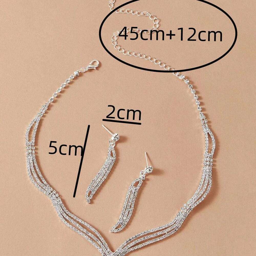 3/4PC Women's Fashion Jewelry with Water Diamond Geometric Necklace Earrings Bridal Wedding Accessories Z260313