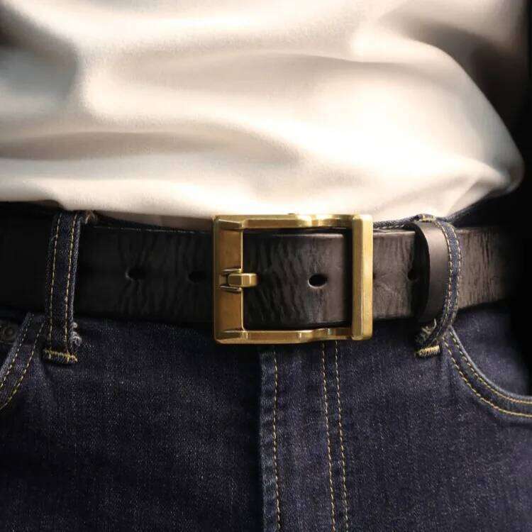 Retro Heavy Metal Rock Style Brass Pin Buckle Casual Men's Leather Belt Vintage Luxury Handmade Top Layer Cow Jeans Soft Belts Z260226