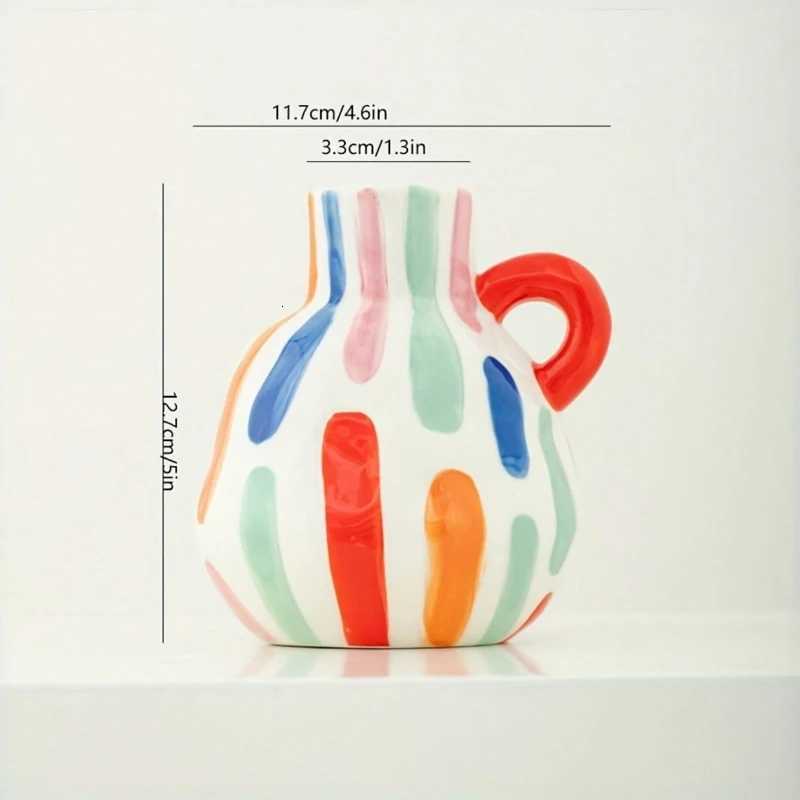 Modern Geometric Ceramic Vase Luxury Home Decor with Dazzling Dopamine Colors Stylish Flower Arrangement for Living Room Y260314