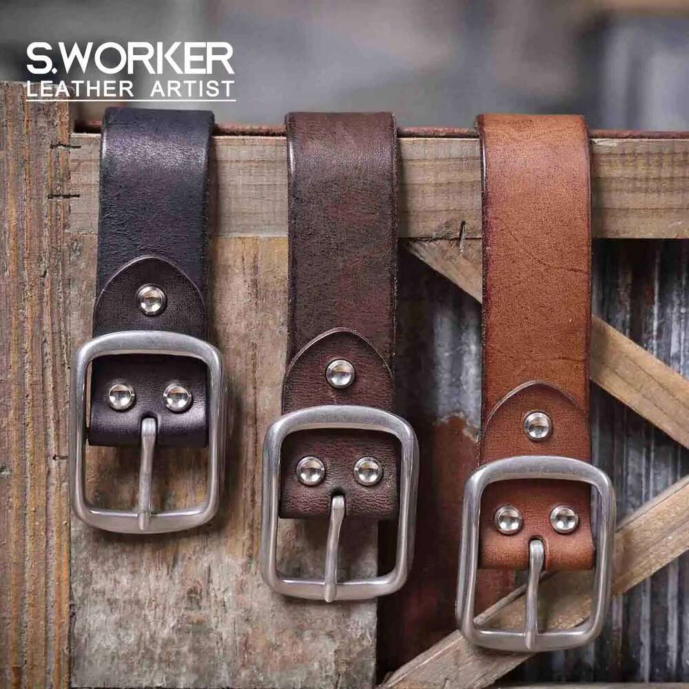 Vintage Genuine Men's Cowhide Belts Stainless Steel Buckle Italian Thickened Leather With Box,Ideal Choice For Gift Z260226