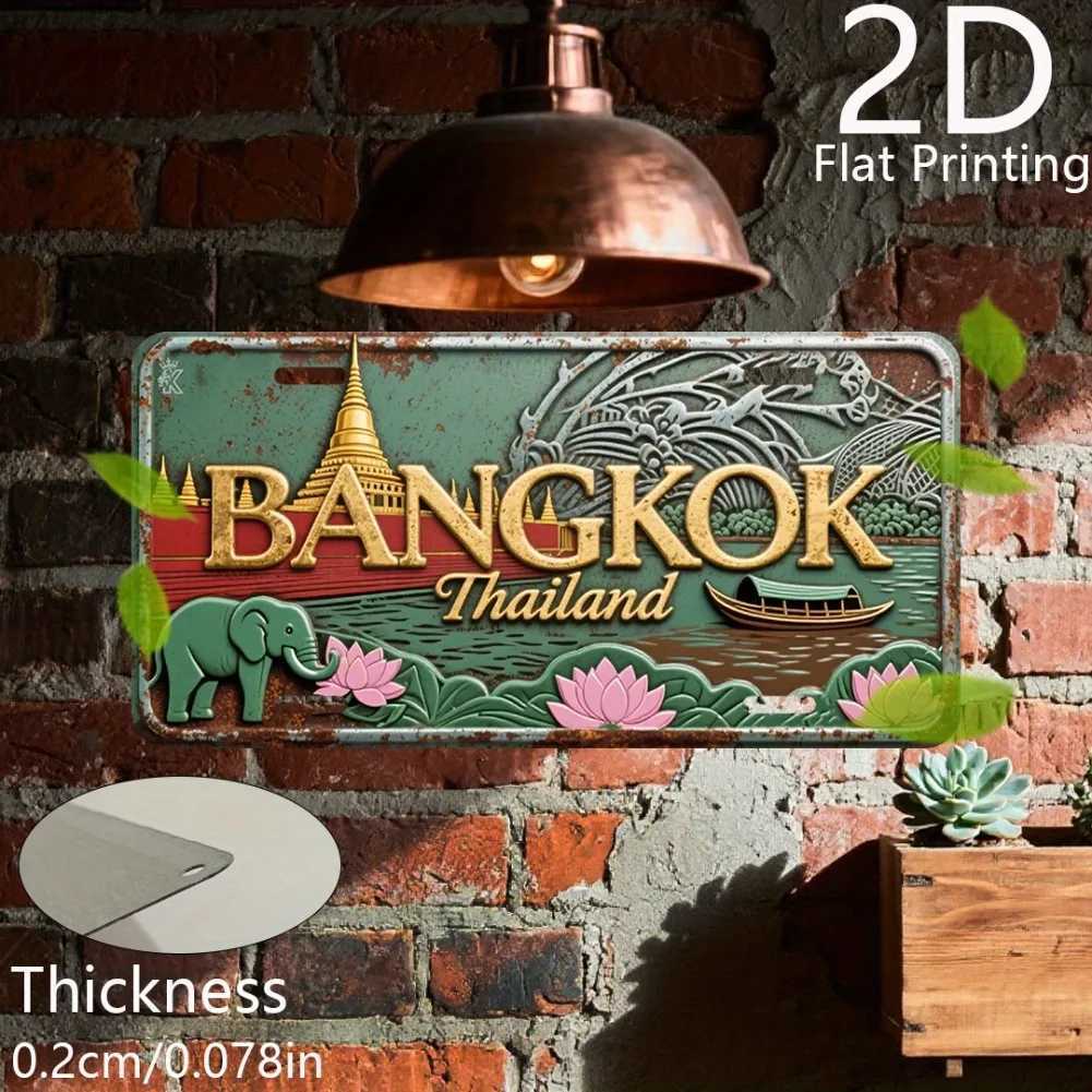 2D Flat 2D Flat Printing 1pc Retro Aluminum License Plate Decorative Plaque Statues 6 x 12 Bangkok Thailand Scenery D260314