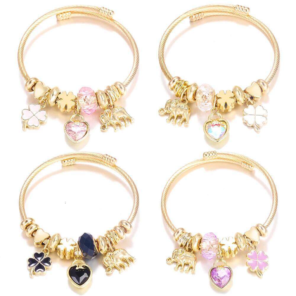 New Trendy 4 Colors Heart Shape Painted Pendant Closure Beaded Golden Stainless Steel Women Bracelet 2025 Charm Jewelry Z260313
