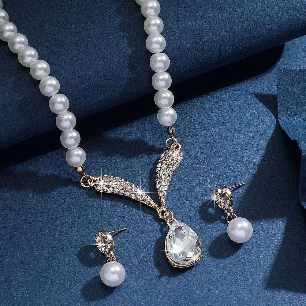 3PC Women's Fashion Imitation Pearl Series Geometric Water Drop Necklace Earrings Jewelry Set Party Festival Gift Z260313