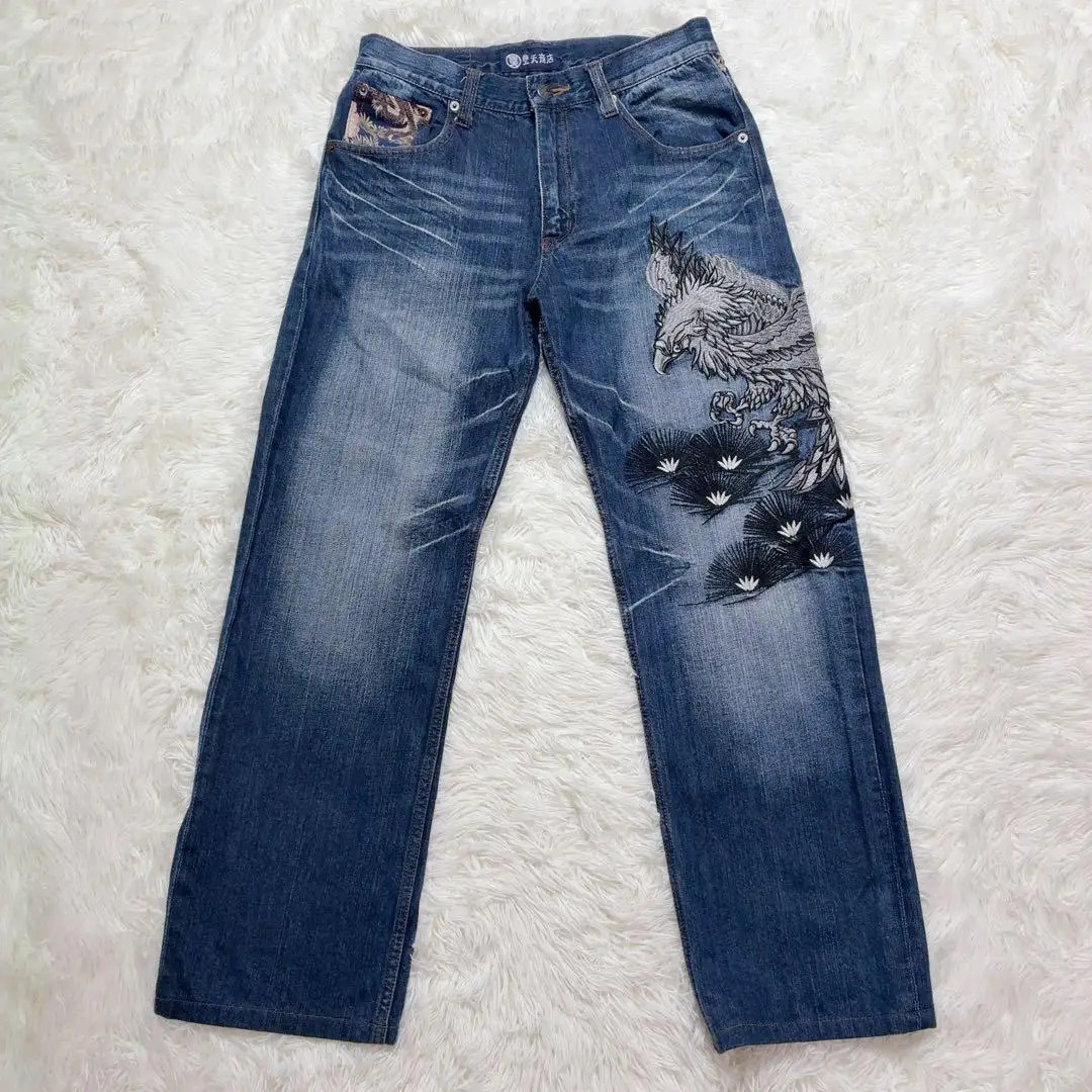 Y2K Gothic Japanese Loose Jeans Men Women Dragon Phoenix Retro Jeans Streetwear Wide Leg Pants 260311