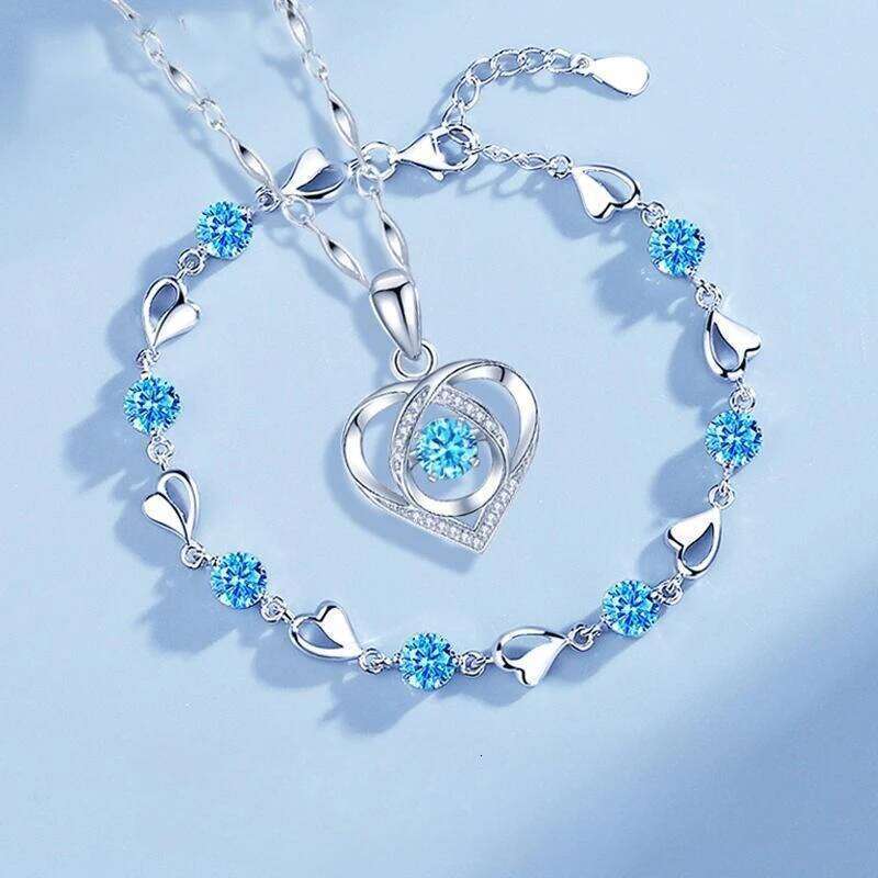 925 Sterling Silver Heart Shaped Necklace Bracelet for Women Vintage Korean Crystal Bracelets High Quality Set Party Jewelry Z260313