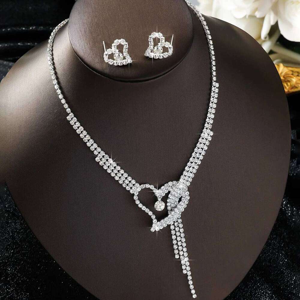 3PC women's fashionable rhinestone peach heart necklace earrings jewelry set, suitable for weddings, parties, and holiday gifts Z260313