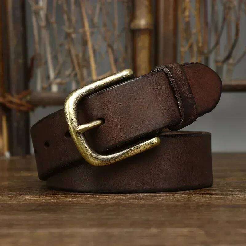 3.3CM Genuine Leather Belt Men Luxury Strap Male Fashion Pure Cowhide Copper Wild Classic Retro Pin Buckle High Quality Z260226