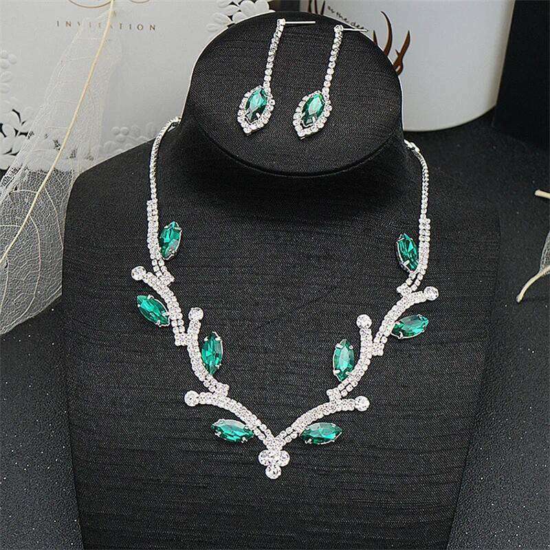 FYUAN Geometric Rhinestone Necklace Women Pink Red Blue Green Crystal Earrings for Wedding Bride Jewelry Sets Z260313