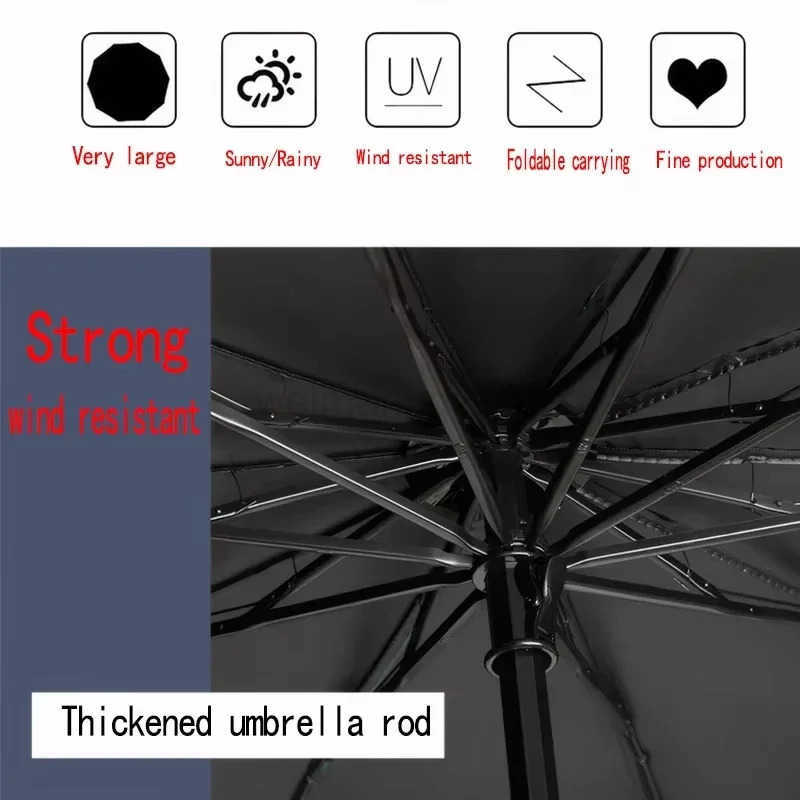 Extra-Large Folding Umbrella Heavy-Duty Reinforced Compact Travel Windproof Unisex Protection Umbrellas for Business Home Use H260314