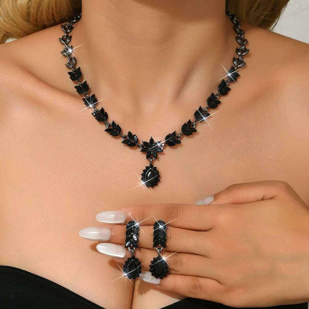 European and American Versatile Bridal Earrings, Necklace, Two Piece Set, Full Diamond Water Drop Alloy Accessories Z260313