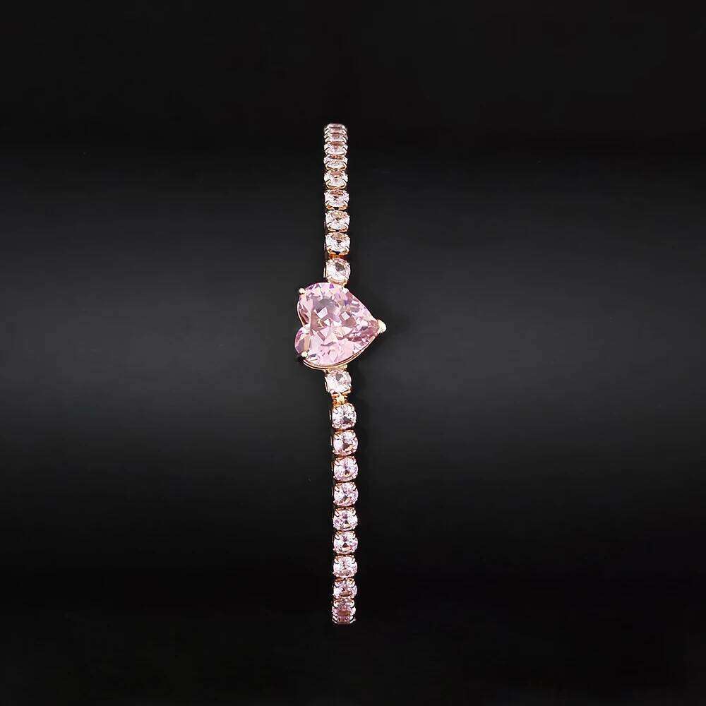 Exquisite and Elegant Pink Heart-shaped Sparkling Bracelet with High Aesthetic Value Holiday Gift for Anniversaries S8481 Z260313