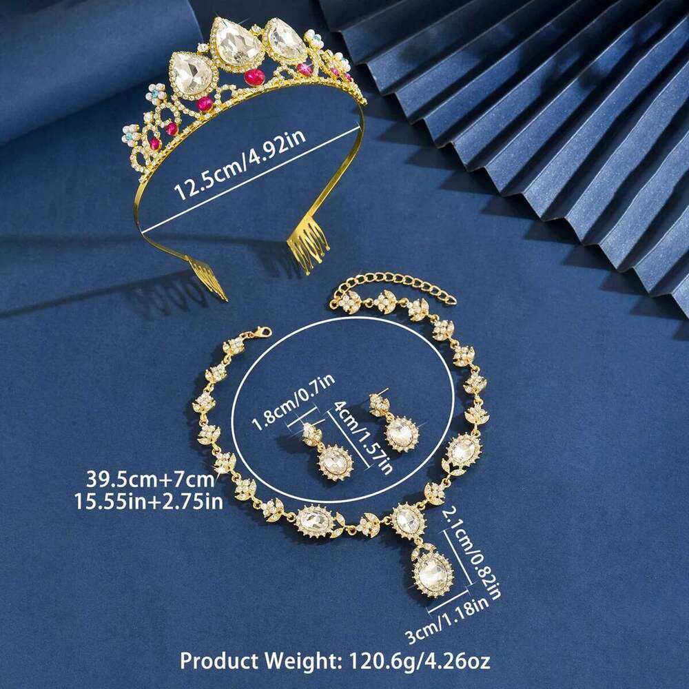 4PC Women's Fashion Waterdrop Geometric Oval Crown Necklace Earrings Jewelry Set Suitable for Wedding, Party, Festival Gifts Z260313