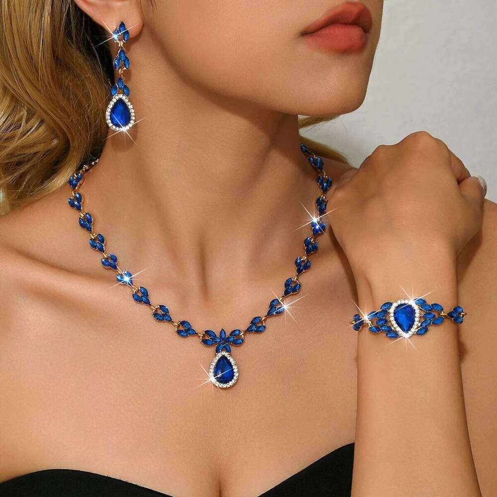 European and American New Luxury Full Diamond Bow Water Drop Set Three Piece Wedding Banquet Versatile Necklace for Women Z260313