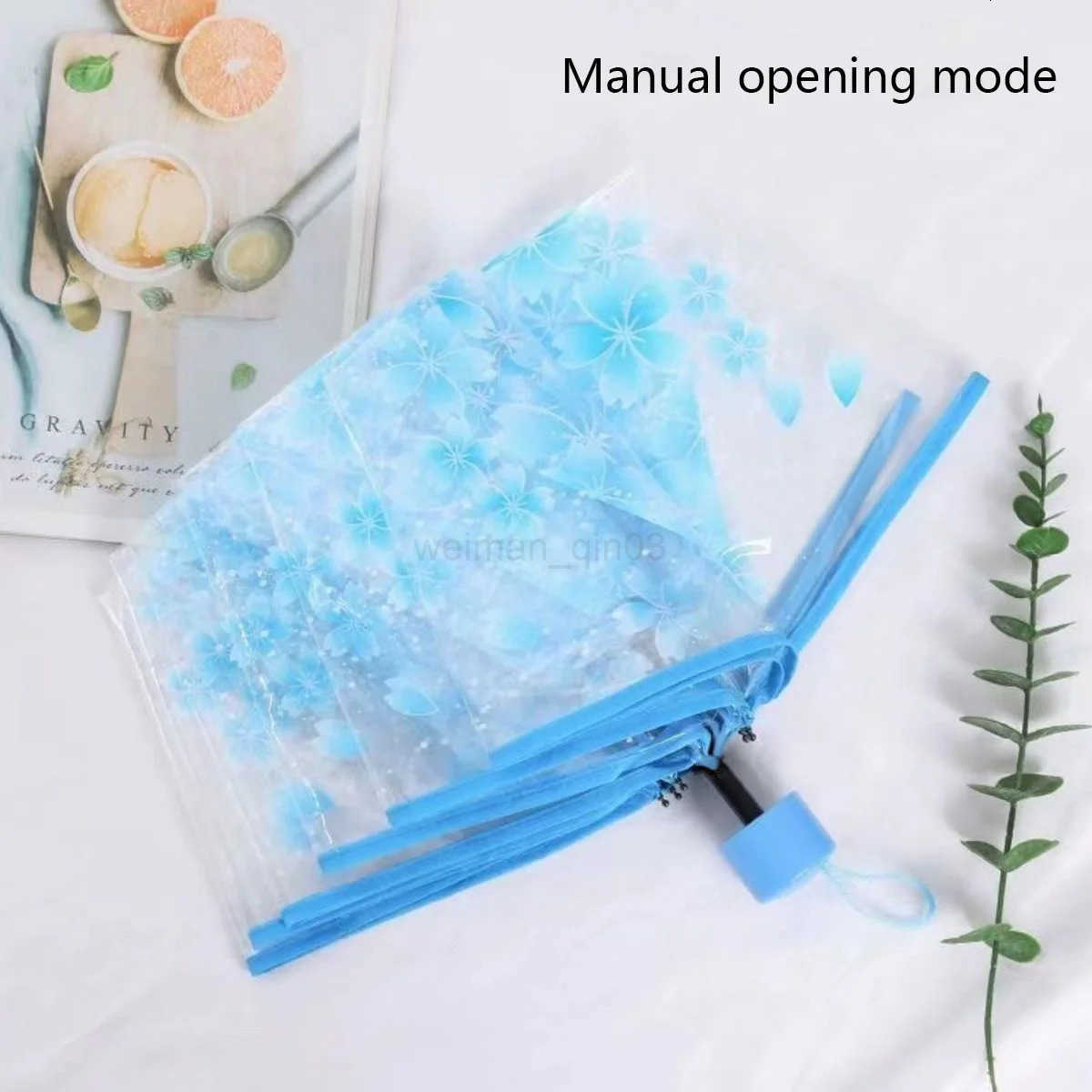 1pc Transparent umbrella windproof and rainproof cherry blossom girl umbrella PVC portable cute flower home rain gear H260314