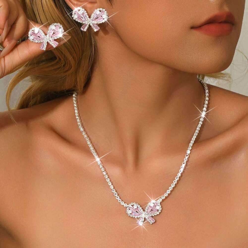 New Light Luxury Zircon Multicolor Necklace Earrings Butterfly Mesh Red Blow Small Fragrance Set Accessories Women Z260313