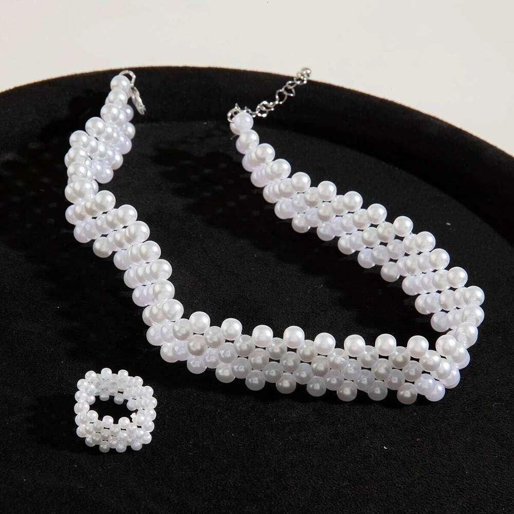 Tocona Retro Imitation Pearl Collar Ring Women Fashionable Simple Jewelry Set For Weddings And Parties Z260313
