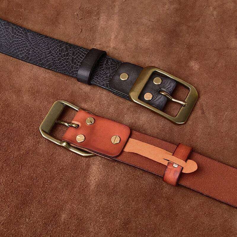 3.8CM Pure Cowhide High Quality Genuine Leather Belts for Men Brand Strap Male Brass Buckle Fancy Vintage Jeans Cowboy Cintos Z260226