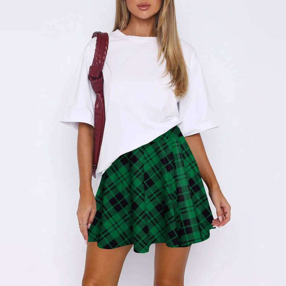 Gothic Sweet Women Fashion Mini High Waist Chic Kawaii Green Casual Ladies Plaid Pleated Skirt 2026 Z260314