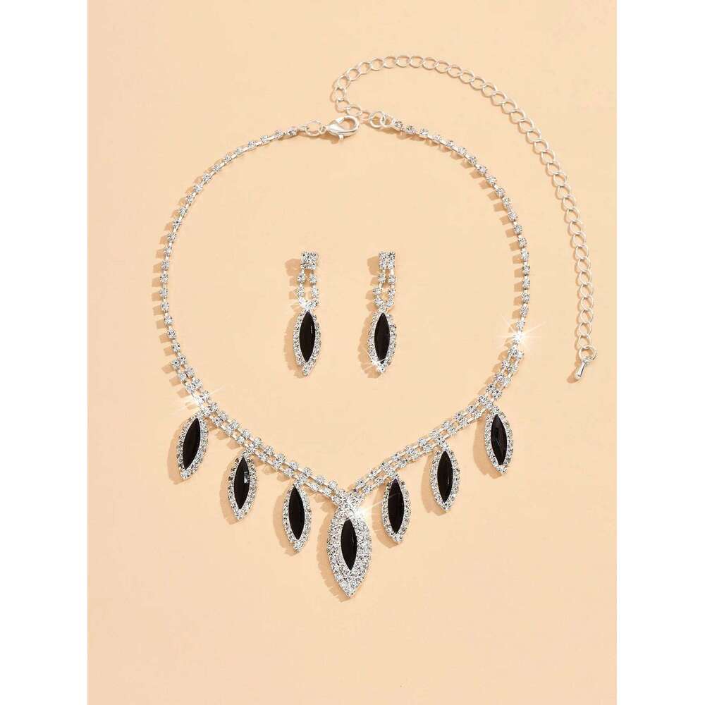 3PC Women's Fashion Copper Inlaid Claw Chain Water Drop Necklace Earrings Jewelry Set Wedding Party Festival Gift-8310 Z260313