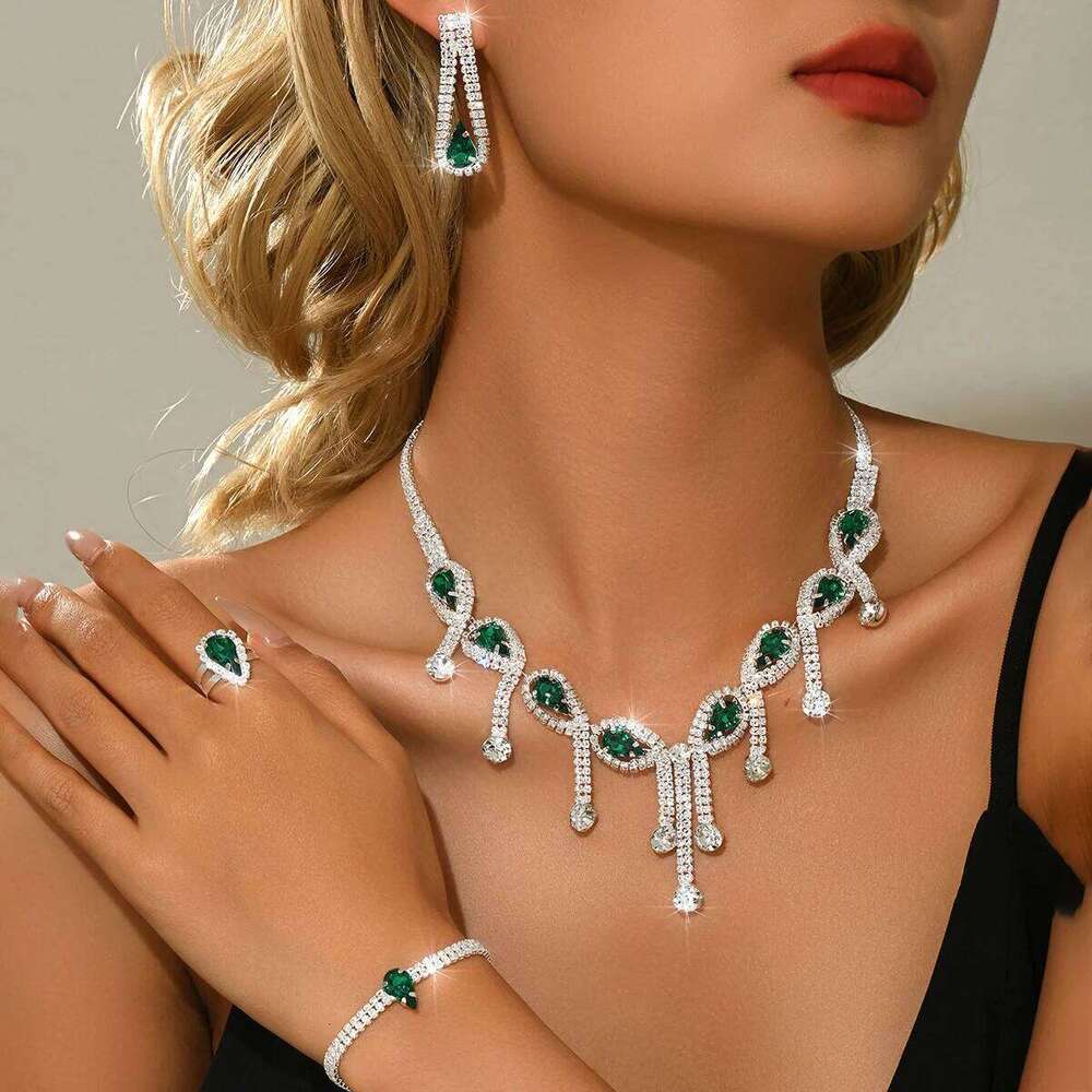 New Sweet Cool Style High Quality Luxury Necklace, Earrings, Bracelet, Four piece Versatile Western Multi color Set Z260313