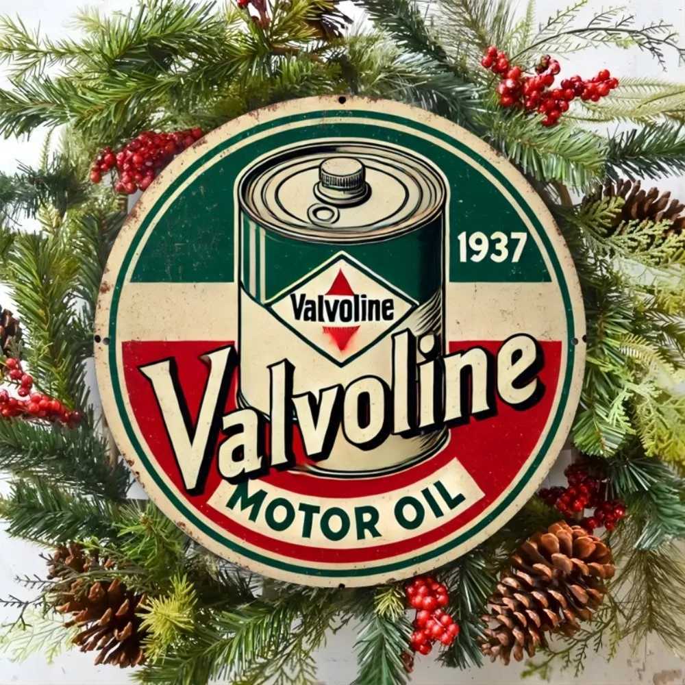 2D Flat Vintage Valvoline Motor Oil Est 1937 Retro Oil Can Retro Round Metal Tin Sign - Automotive Garage Themed Wall Decor D260314