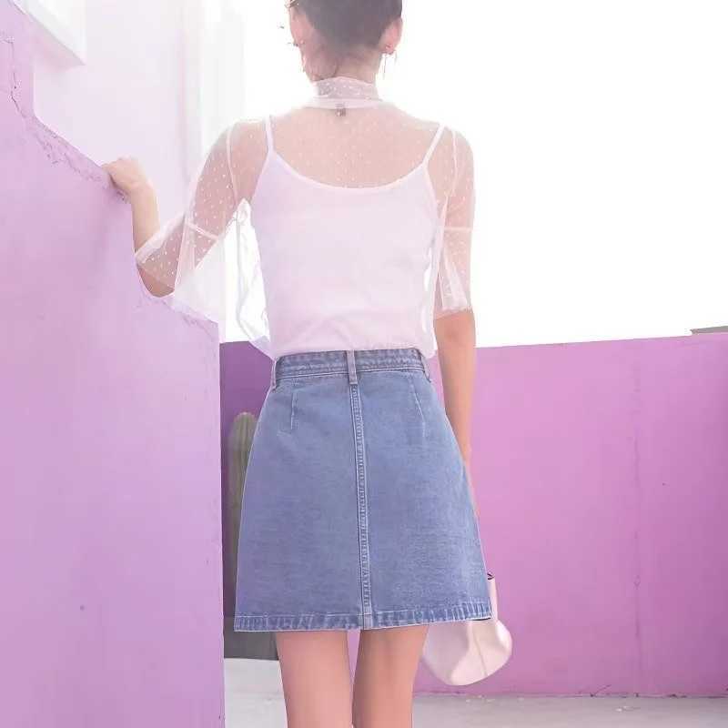 High waisted A-line denim short skirt for spring and summer 2025 Korean fashion trend hip hugging tight skirt M260314