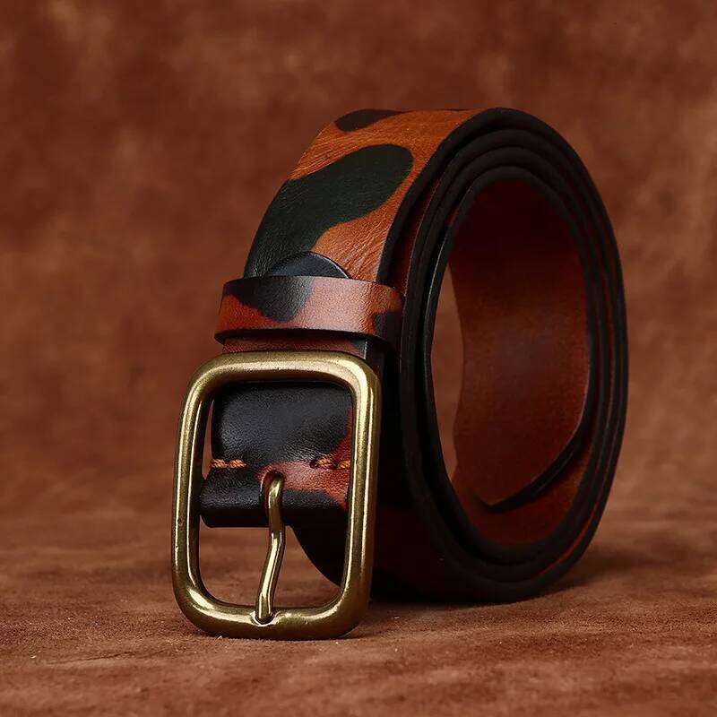3.8CM Pure Thick Cowhide High Quality Genuine Leather Belts for Men Brand Strap Male Brass Buckle Camouflage Jeans Cowboy Cintos Z260226