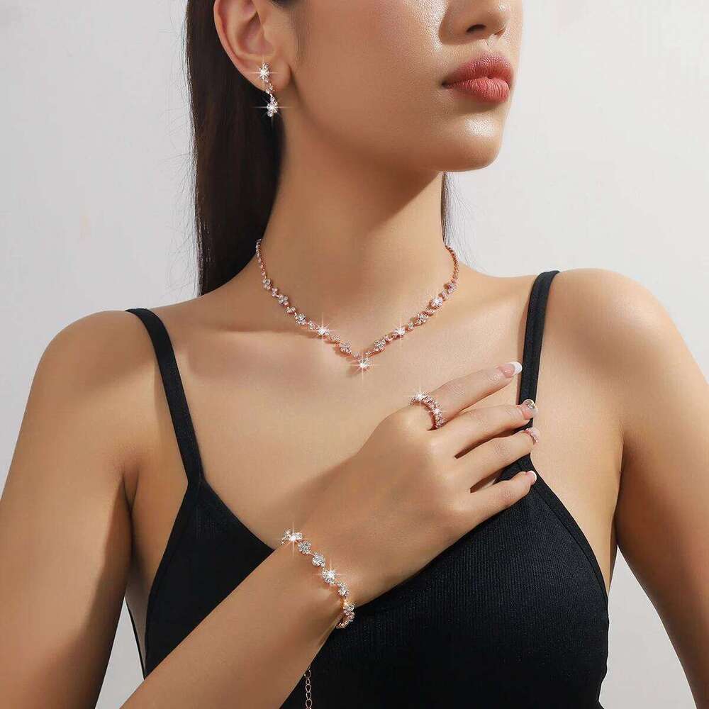 Elegant Crystal Jewelry Set Necklace Earrings Bracelet Stretch Ring for Women Party Daily Z260313
