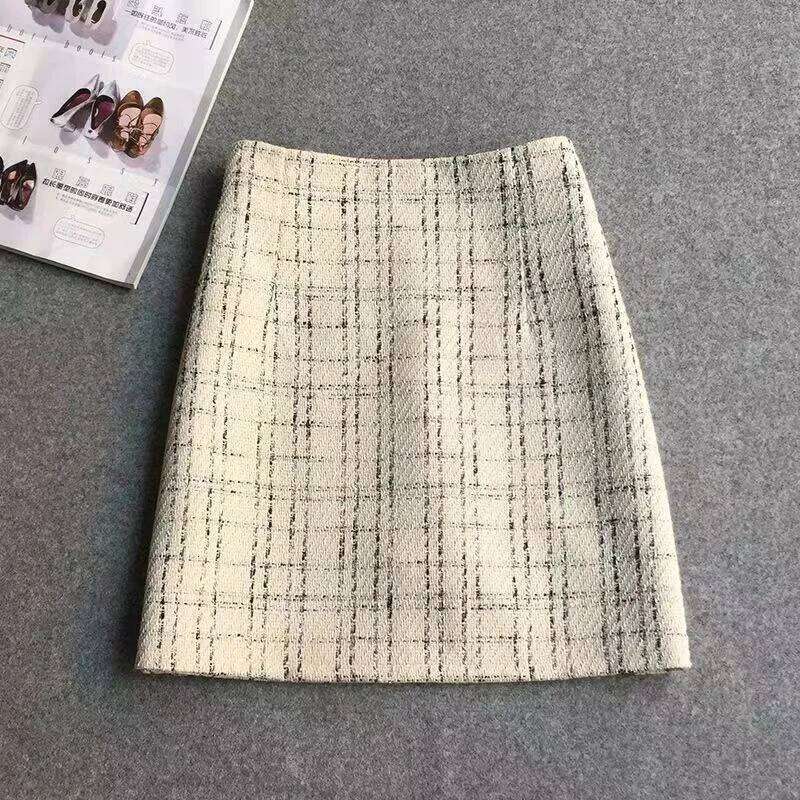 Women High Waist Plaid Tweed Skirt Autumn Winter Thick Woolen Short Woman Korean Fashion Slim Fit A-Line Skirts Ladies Z260314
