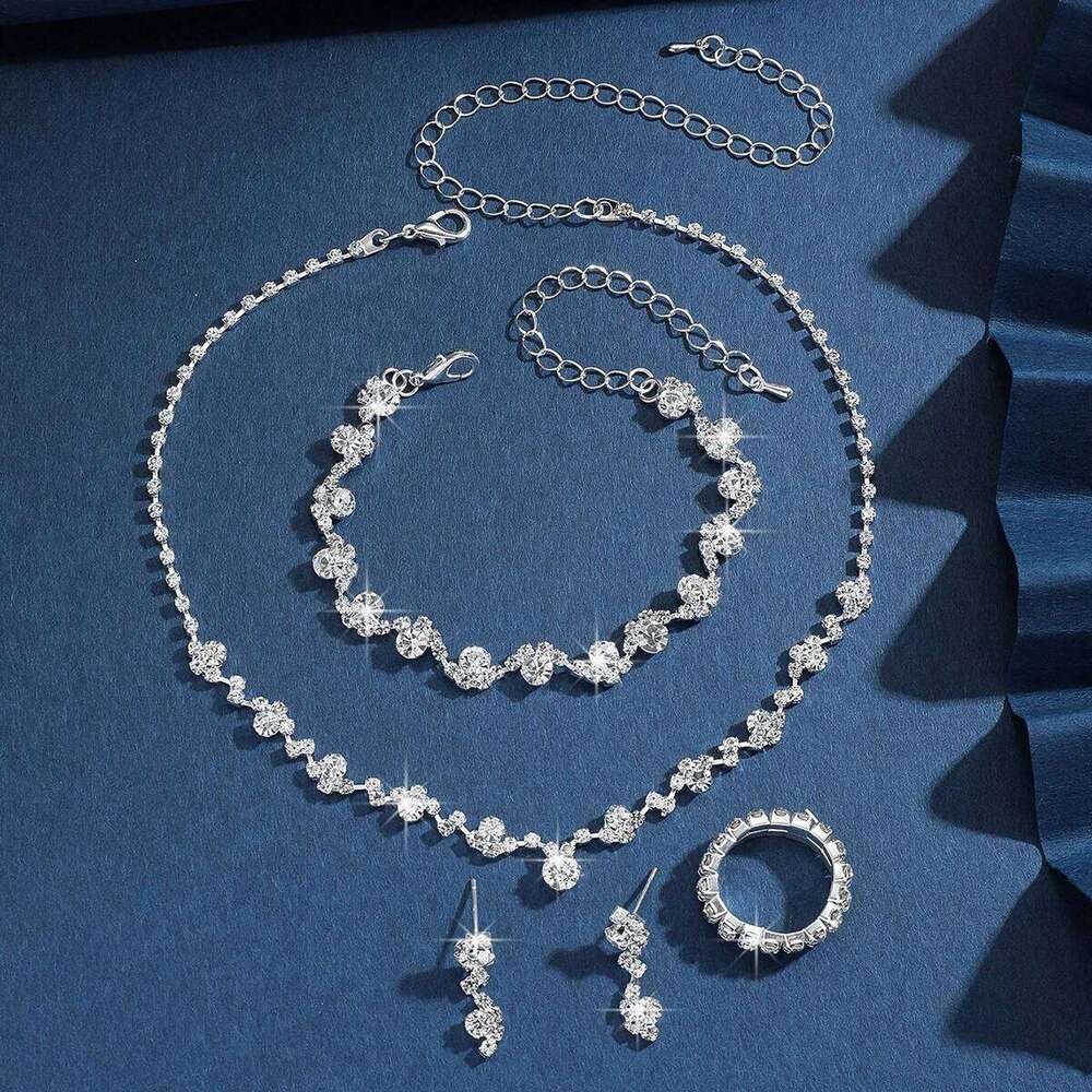 Elegant Crystal Jewelry Set Necklace Earrings Bracelet Stretch Ring for Women Party Daily Z260313