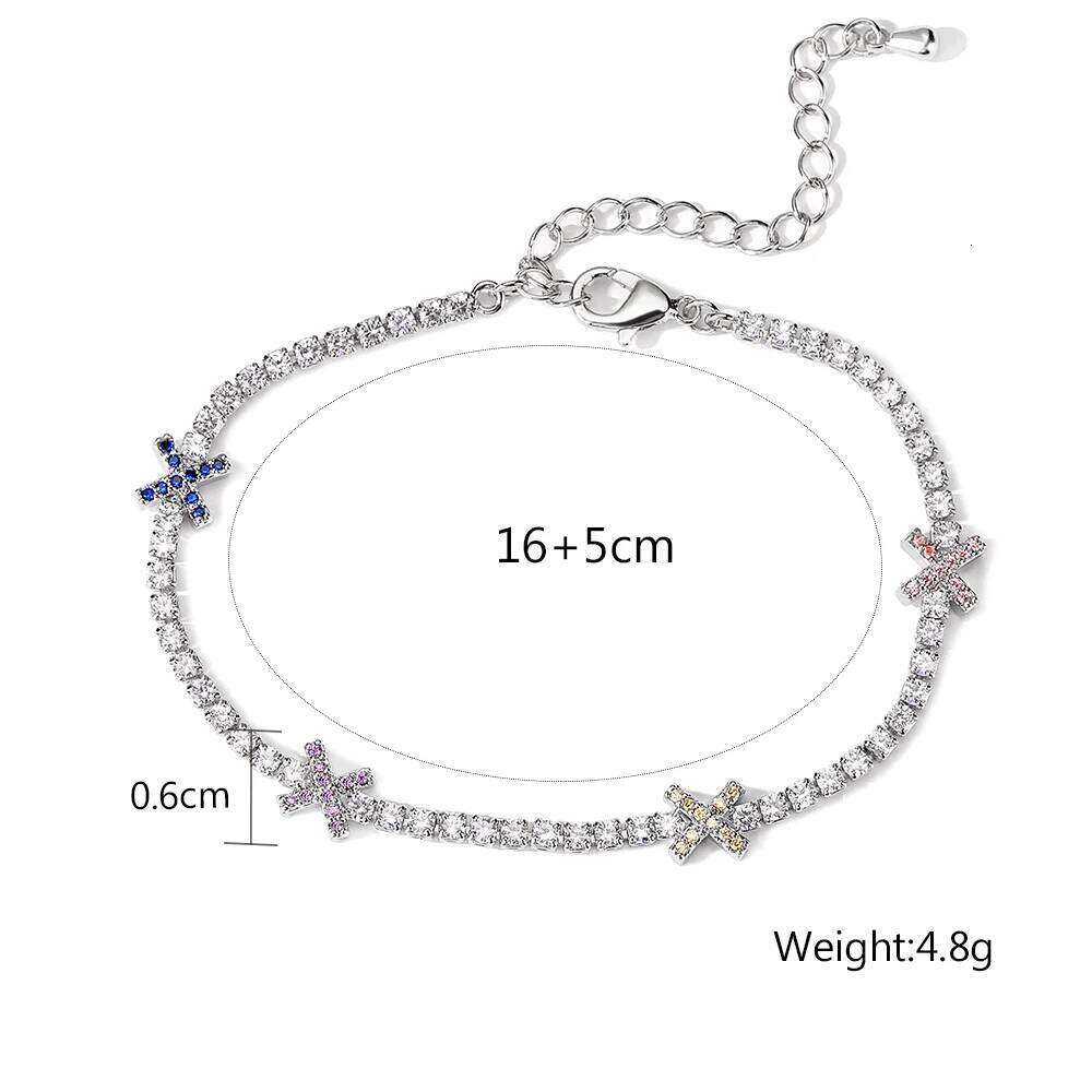 ZAKOL Trendy X Heart Square Zirconia Chain Bracelets For Women Girls Brides Silver Color Crystal Wristlet Jewelry Festival Gifts Z260313