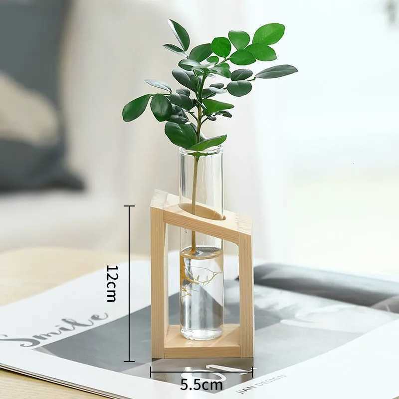 Desktop hydroponic plant glass test tube vase wooden flower stand creative home decoration flower arrangement container ornament Y260314