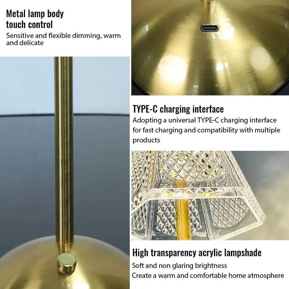 LED Table Lamp Touch Sensor USB Rechargeable Night Light 3 Color Wireless LED Bedside Lamp Atmosphere Restaurant Hotel Bar Y260314