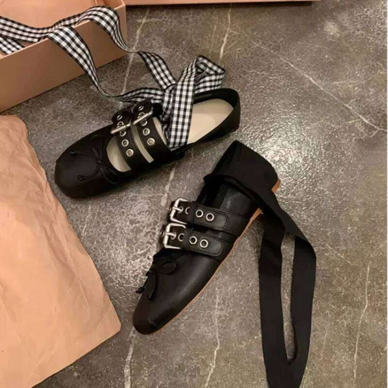 Designer Cross-tied Mary Jane Women Belt Buckle Dress Shoes Leisure Comfort Footwear Bowknot Soft Sole Ballet Flats Female