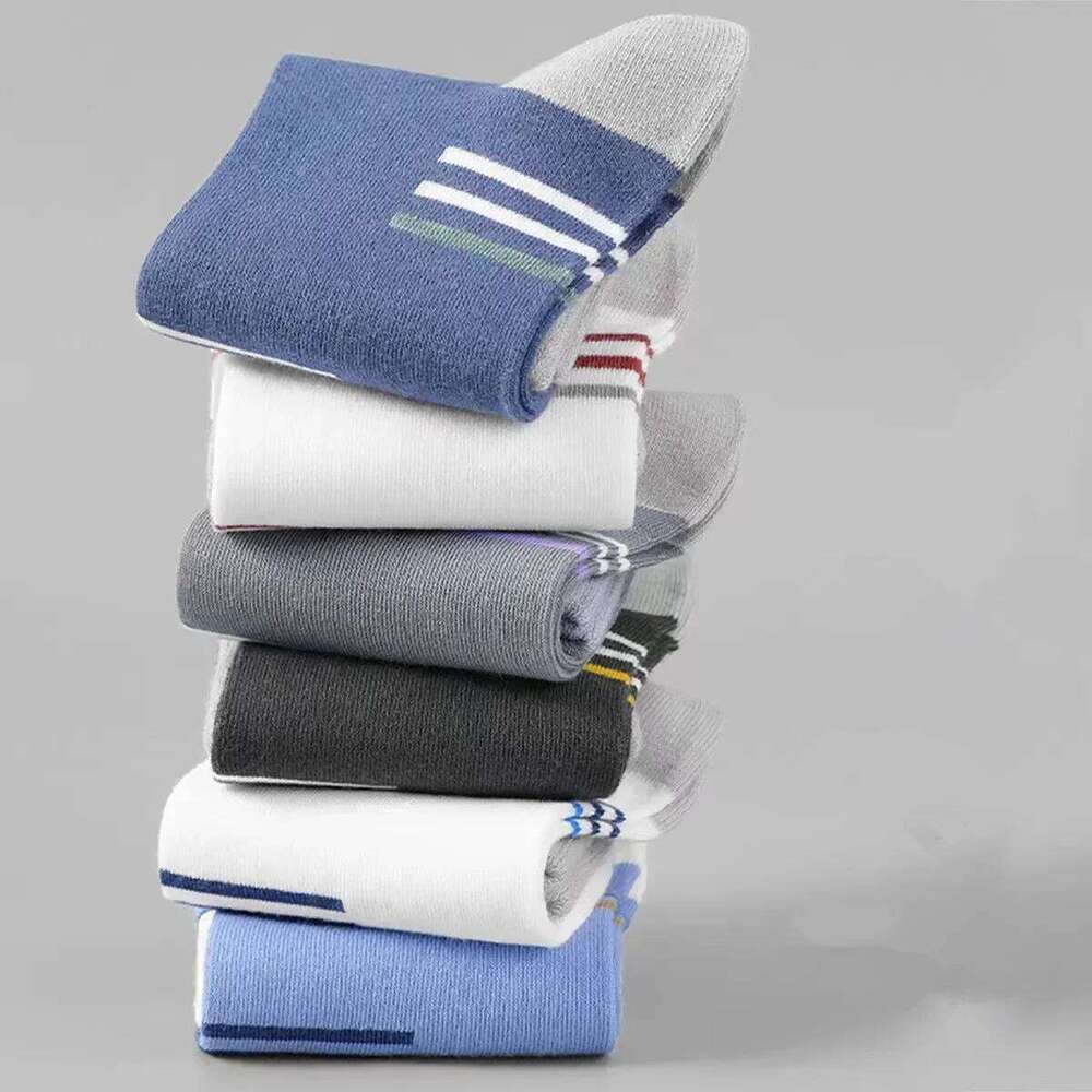 5 Pairs Cozy Striped Mid-Calf Socks Men-Soft Polyester & Spandex Blend Men Socks,Perfect for Fall/Winter Z260314