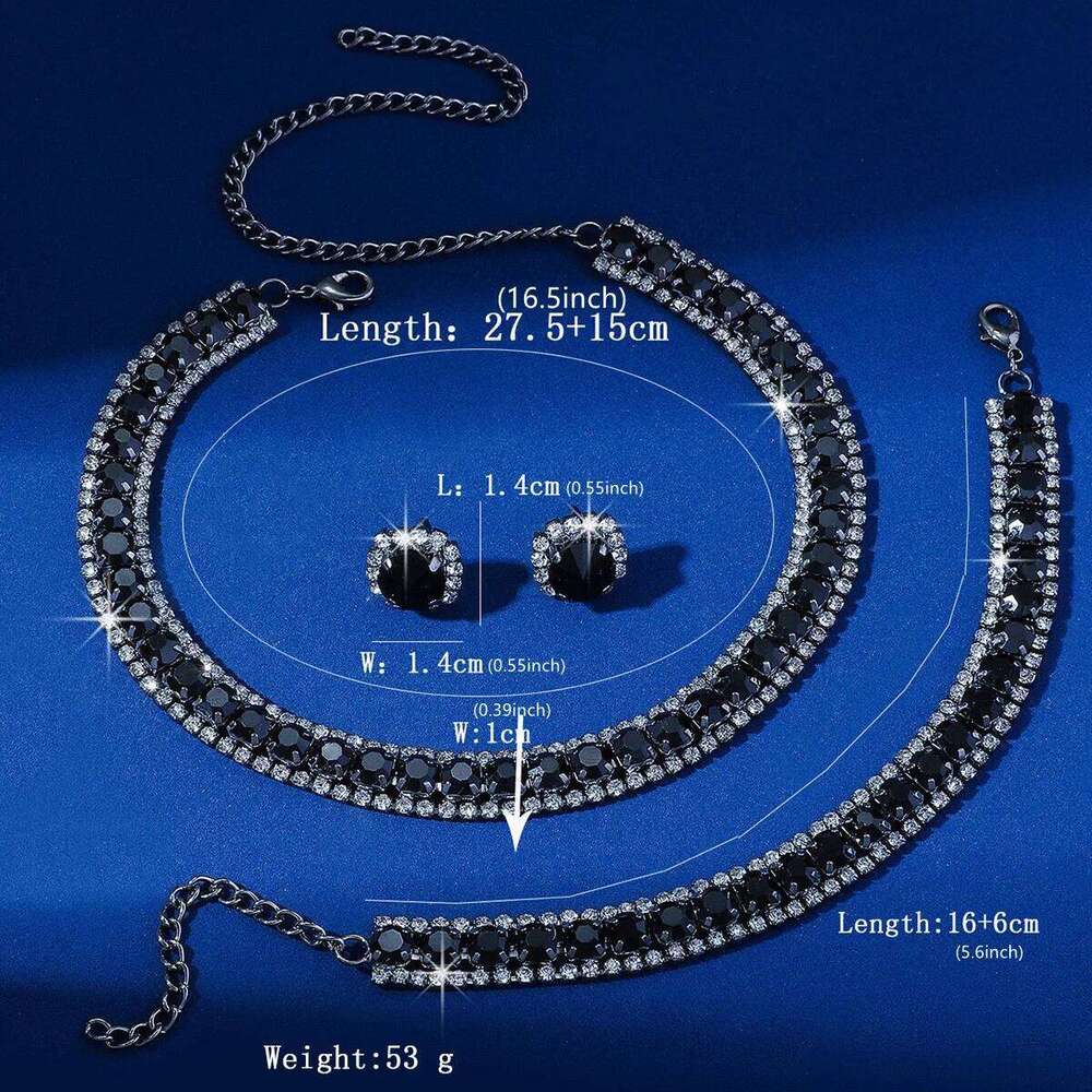 FYUAN Luxury Earring Bracelet Black Green Blue Gold Color Crystal Necklace for Women Weddings Bride Jewelry Sets Z260313