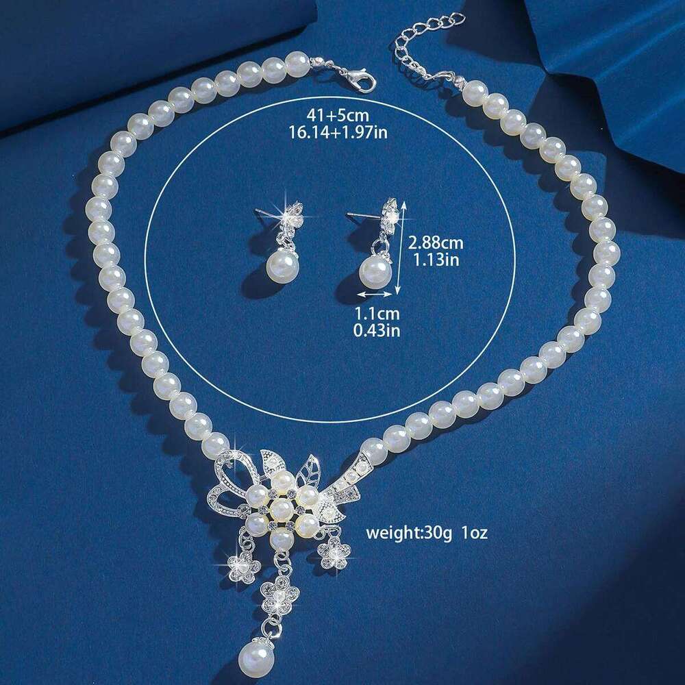 3 pieces of women's pearl set, rhinestone necklace, earrings, wedding party and banquet accessories Z260313