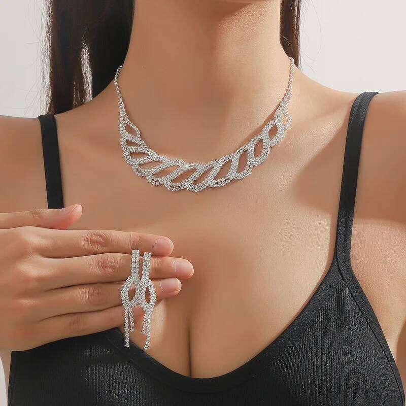 FYUAN Geometric Rhinestone Necklace Earrings For Women Weddings Bride Jewelry Sets Accessory Z260313