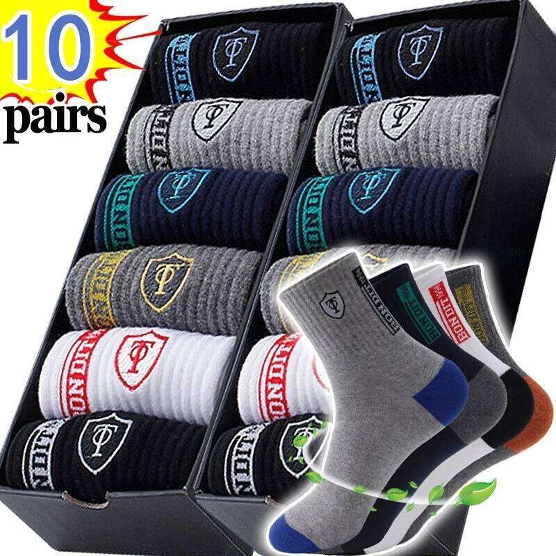 5/10Pairs Breathable Cotton Sports Stockings Bamboo Fiber Autumn and Winter Men Socks Sweat Absorption Deodorant BusinessSox Z260314